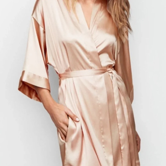 Victoria's Secret Other - Silky Sheen Short Satin Robe Kimono M/L Gold